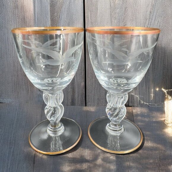 Lyngby Glassworks Lyngby Seagull Porter Glass Etched Birds Cups Set 2 Glasses - Picture 1 of 16